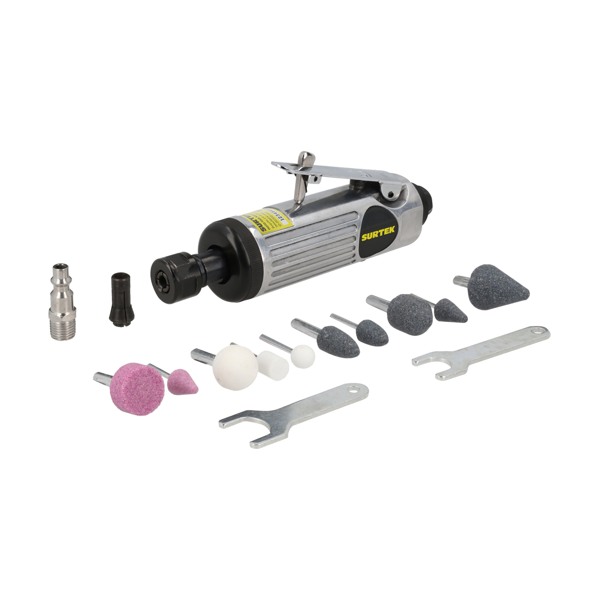 Juego de moto-tool neumático recto con accesorios, 15 piezas