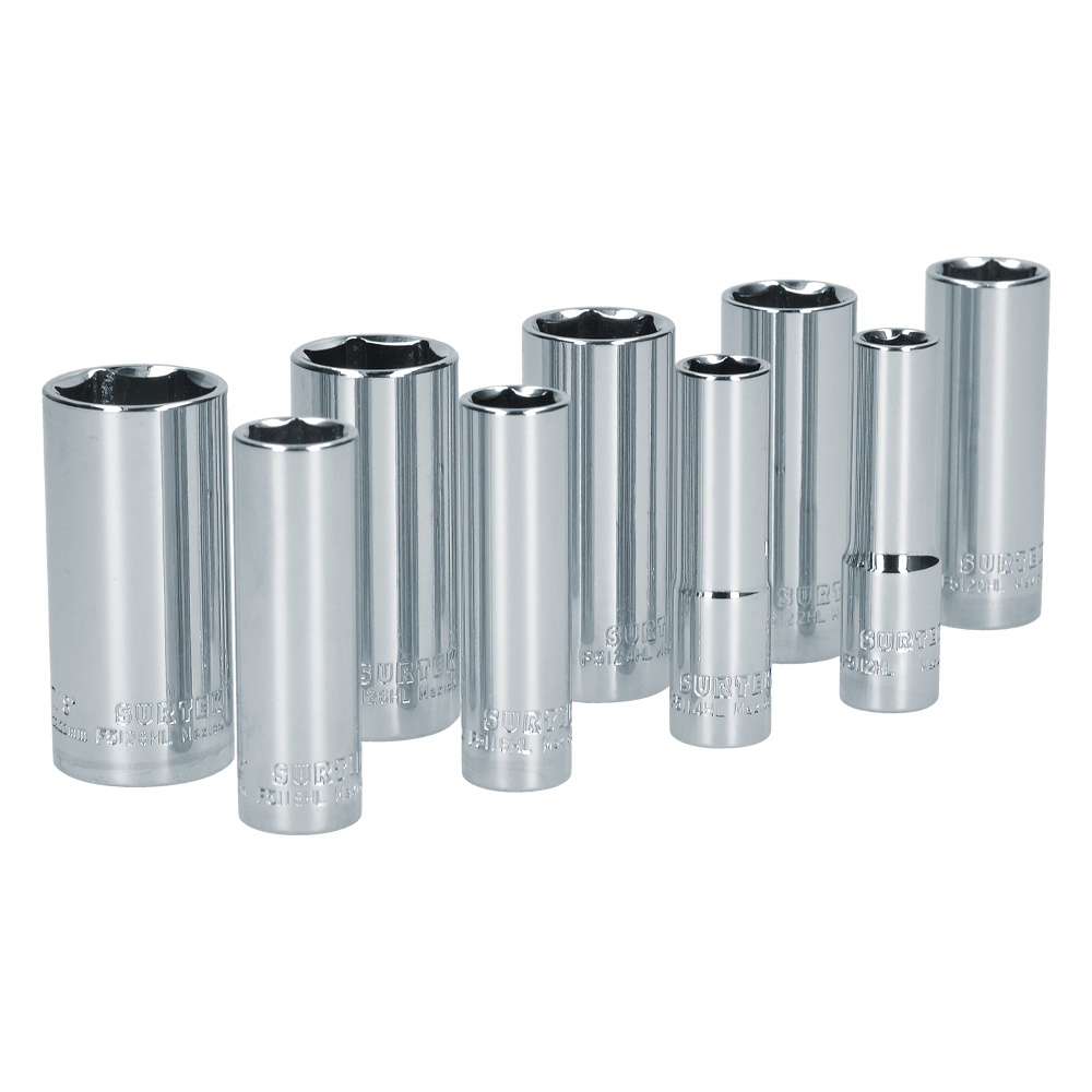 Juego de dados largos cuadro de 3/8", 6 puntas, en pulgadas, 9 piezas