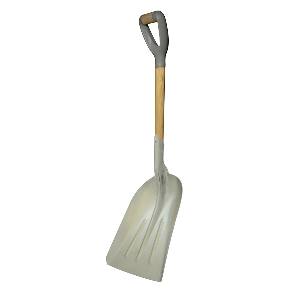 Pala sanitaria con mango de madera con puño contractor grip, cuchara de aluminio