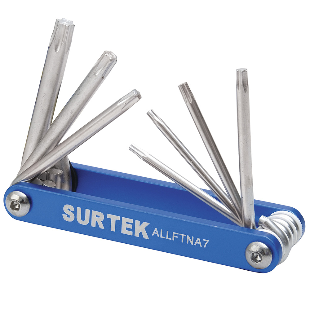 Juego de llaves torx tipo navaja estuche metálico, 7 piezas en blíster
