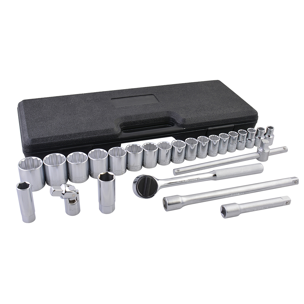 Juego de dados y accesorios cuadro de 1/2" en pulgadas, 25 piezas