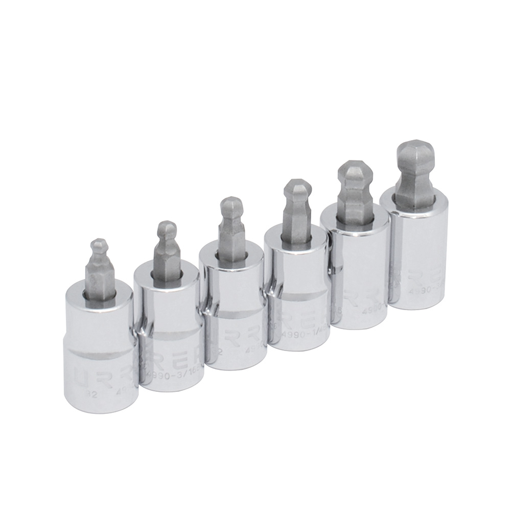 Juego de dados punta hexagonal tipo bola cuadro de 3/8", en pulgadas, 6 piezas