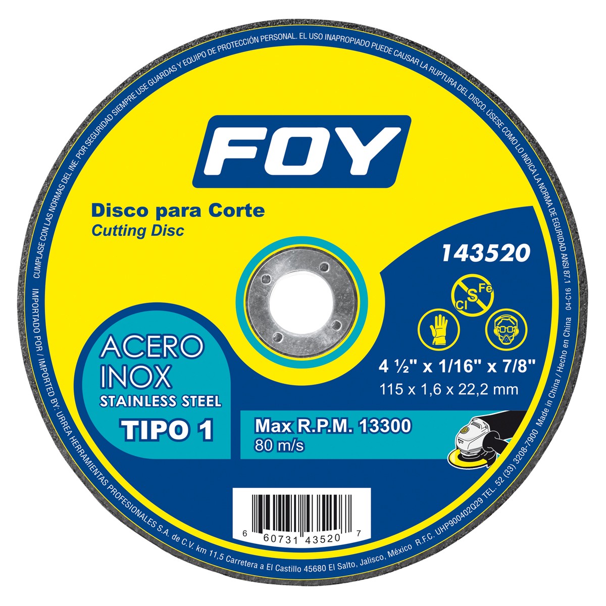 Disco abrasivo tipo 1 para metal, 4-1/2" x 1/6"