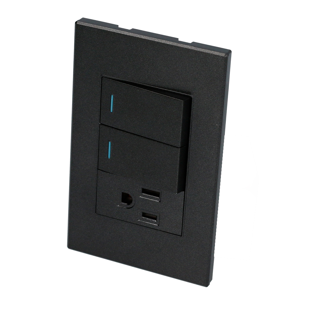 Placa 2 Interruptor 1 contacto 1/3, línea Premium, color negro