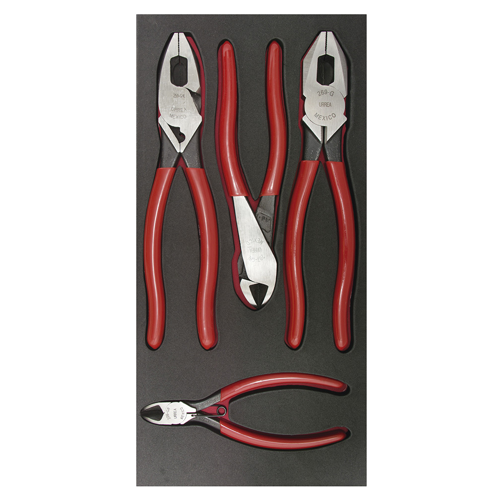 Juego de pinzas de electricista 4 piezas, charola CH126-C