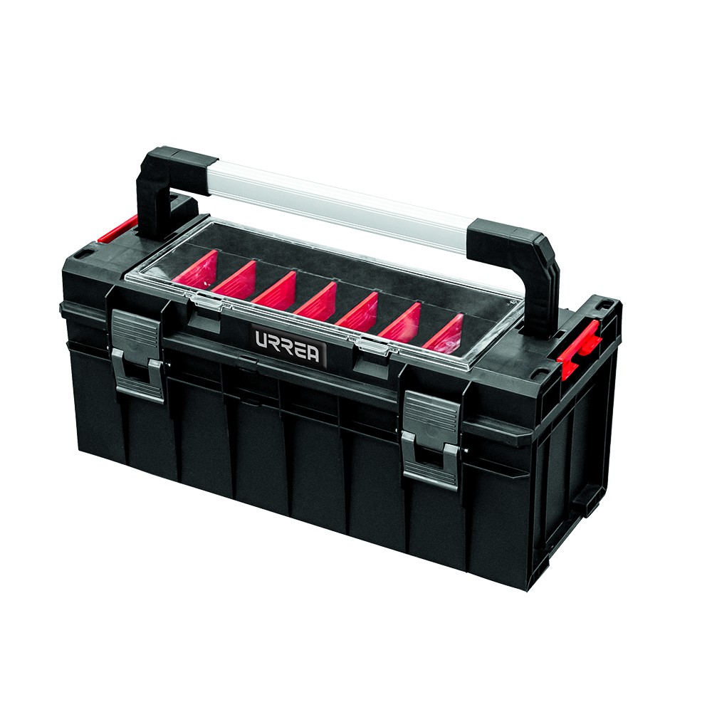 Caja portaherramientas plástica modular con organizador color negro 21"x 10" x 9"