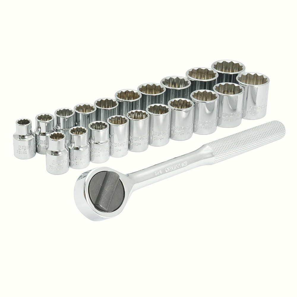 Juego de dados y accesorios cuadro de 3/8" combinado, 21 piezas