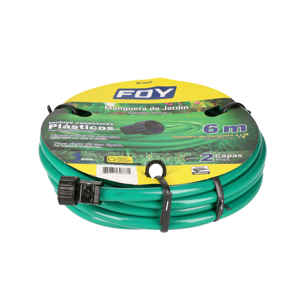 Manguera para jardín lisa con conector plástico 2 capas 1/2", 6 m