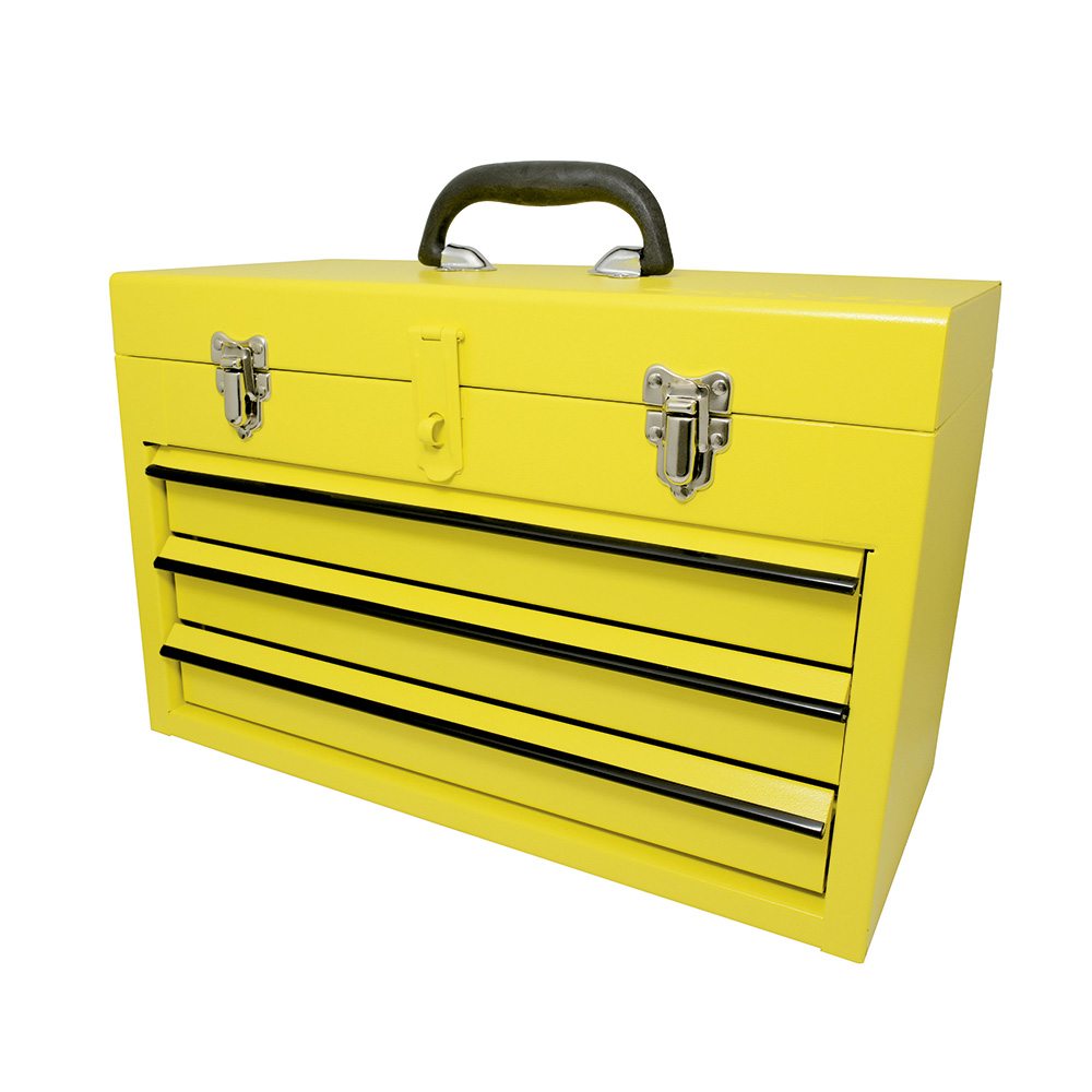 Caja portaherramientas metálica color amarillo con 3 gavetas 11" x 18" x 9"