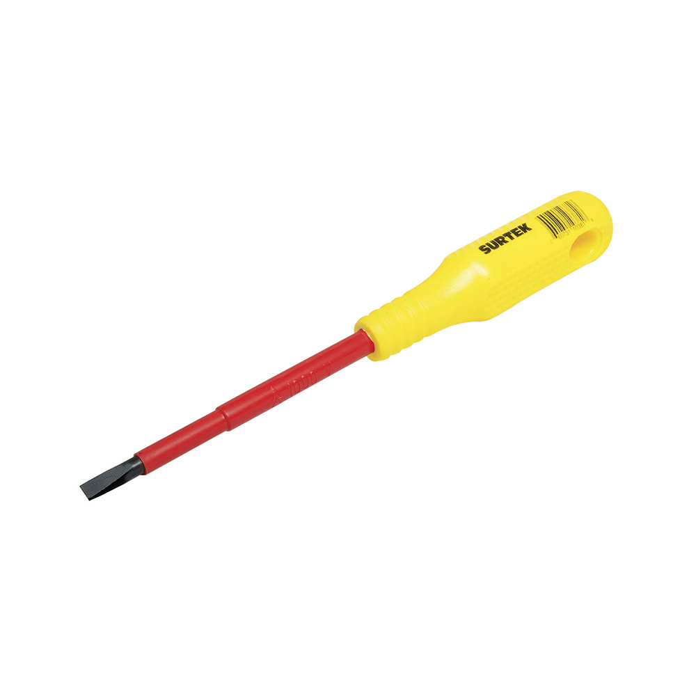 Destornillador con mango amarillo dieléctrico 1000 V, punta cabinet de 7/32", 9"