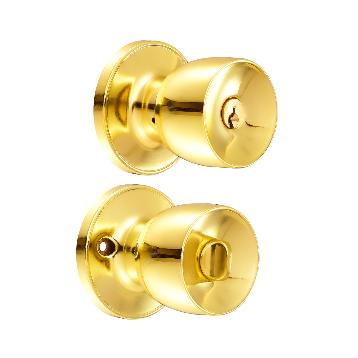 Pomo tubular copa recta función baño, latón brillante, llave estándar, blíster