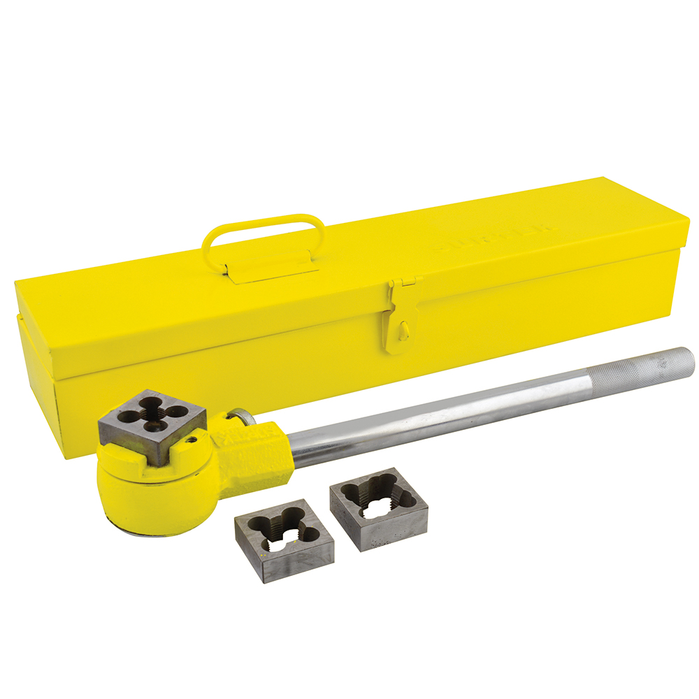 Juego de tarraja para tubo de 1/2" a 1" NPT, 4 piezas, caja metálica