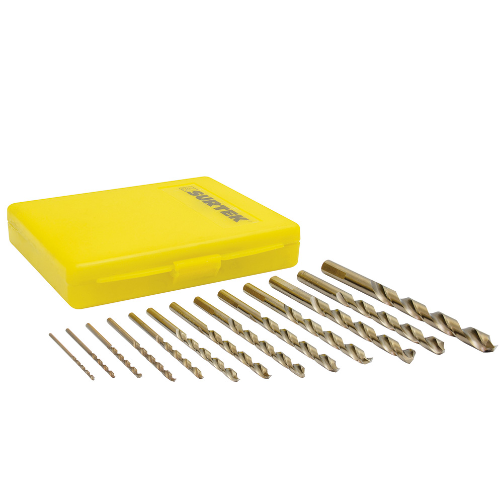 Juego de brocas con cobalto de acero de alta velocidad zanco recto, 13 piezas