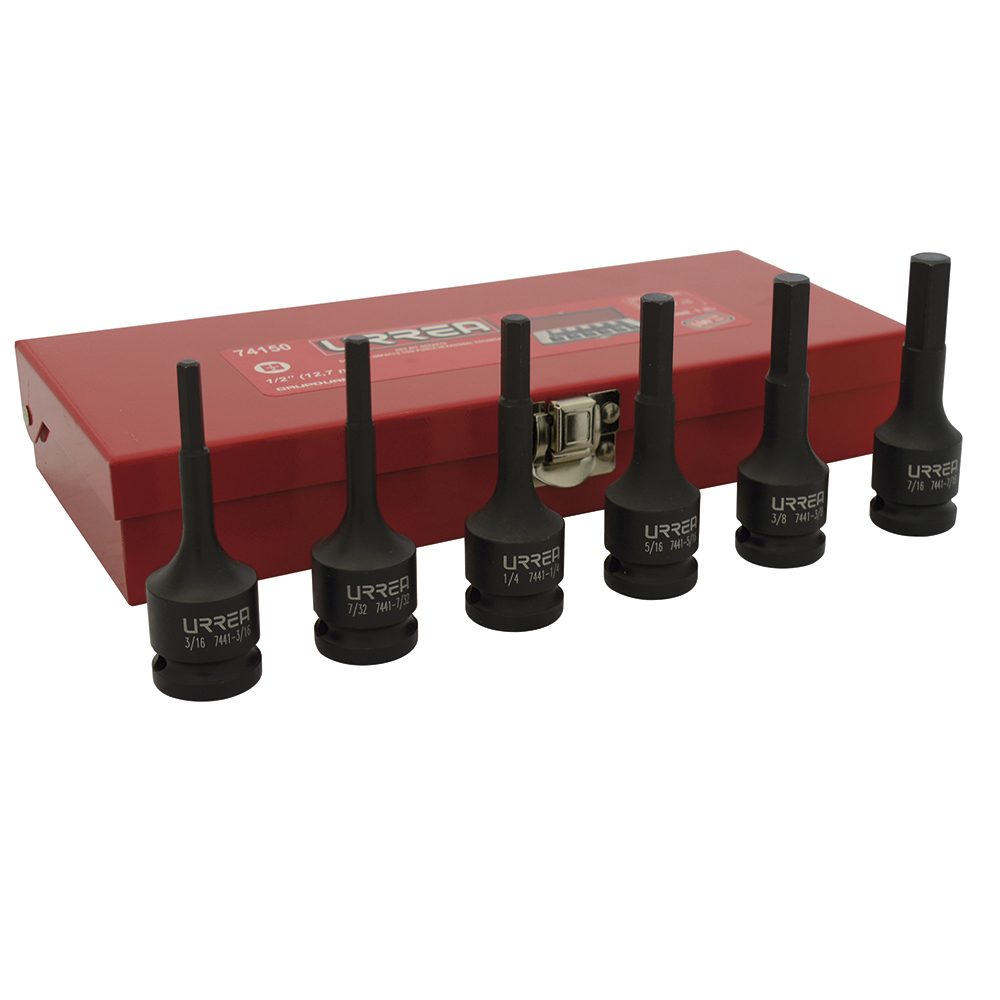 Juego de dados de impacto con punta hexagonal cuadro 1/2" en pulgadas, 6 piezas