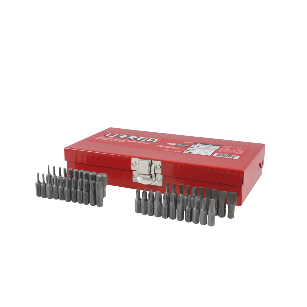 Juego combinado de puntas hexágono de 1/4", 42 piezas en caja metalica
