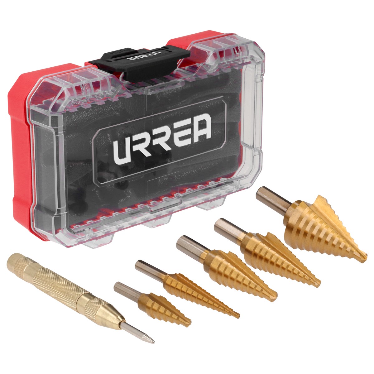 Juego de brocas escalonadas y punzón central automático, 6 piezas