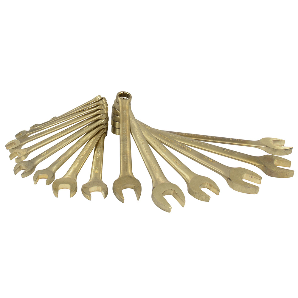 Juego de llaves combinadas de bronce-aluminio antichispa métricas, 12 puntas, 15 piezas
