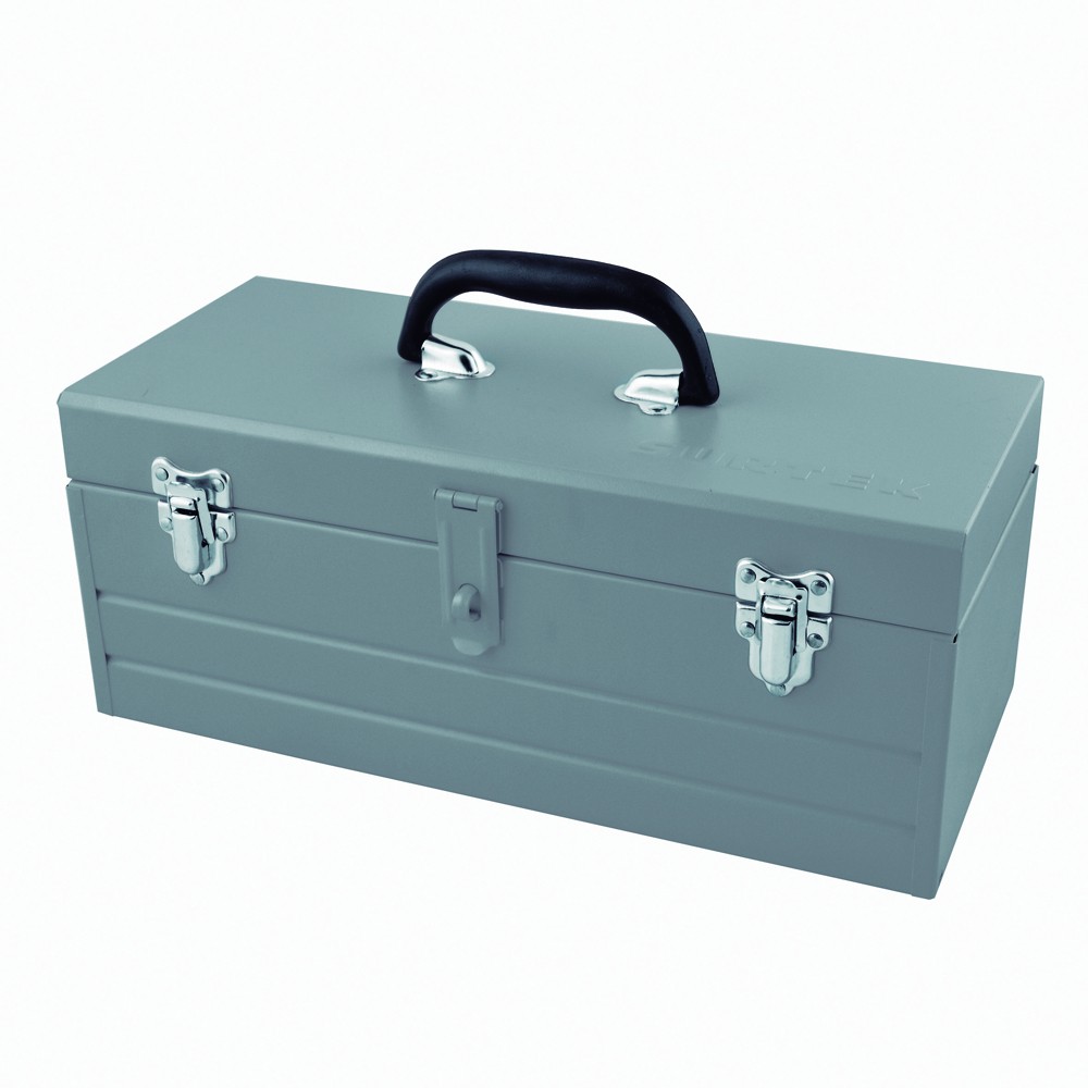 Caja portaherramientas metálica color gris con charola 16" x 7" x 6"