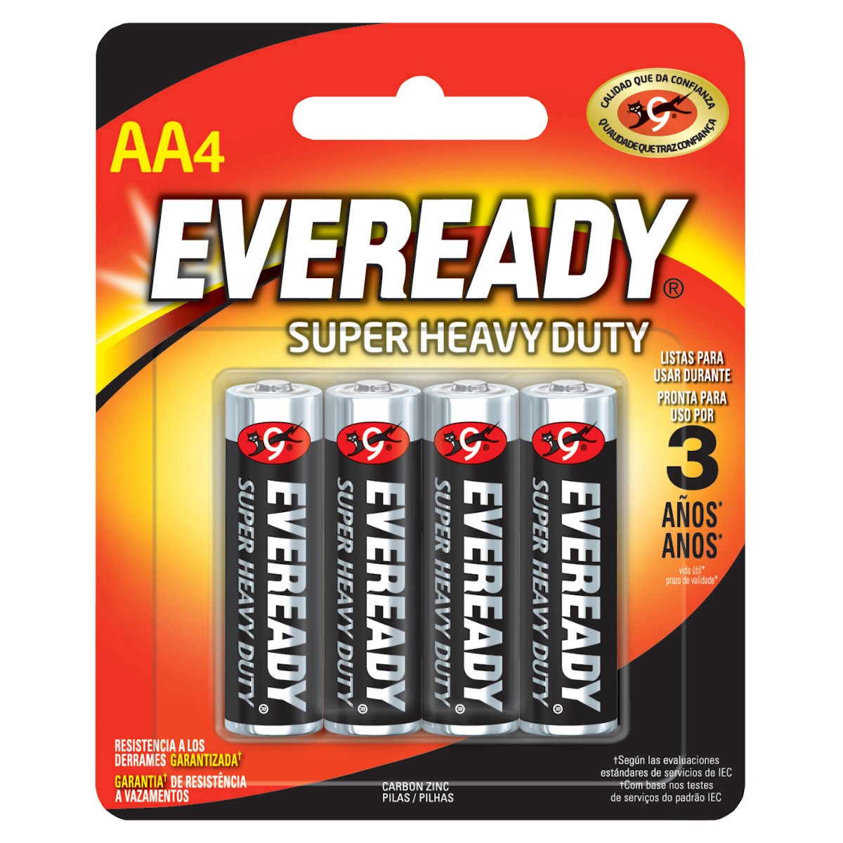 Pila alcalina Eveready "AA", 4 piezas