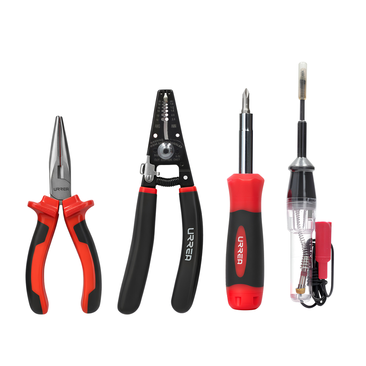 Juego de pinzas para electricista con mango bimaterial con probador y destornillador, 5pz