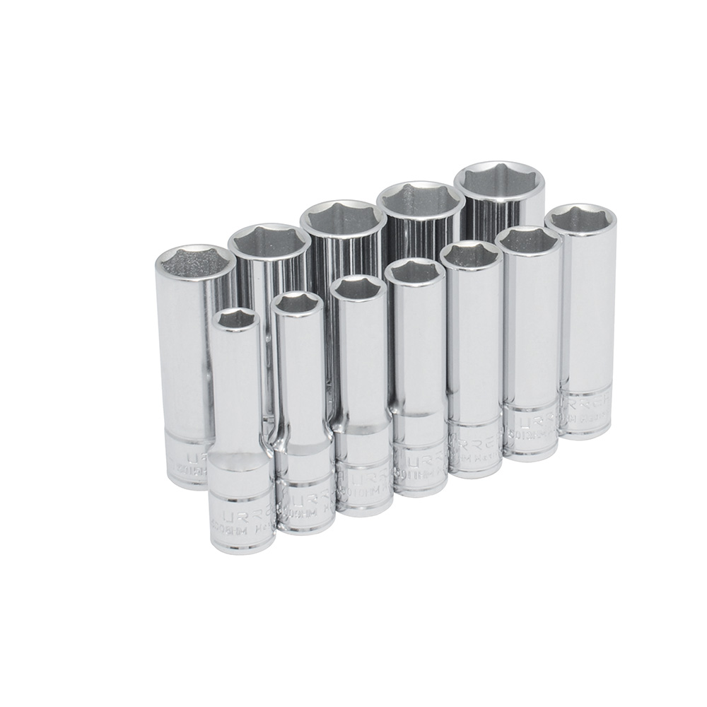 Juego de dados largos cuadro de 3/8", 6 puntas, métricos, 12 piezas