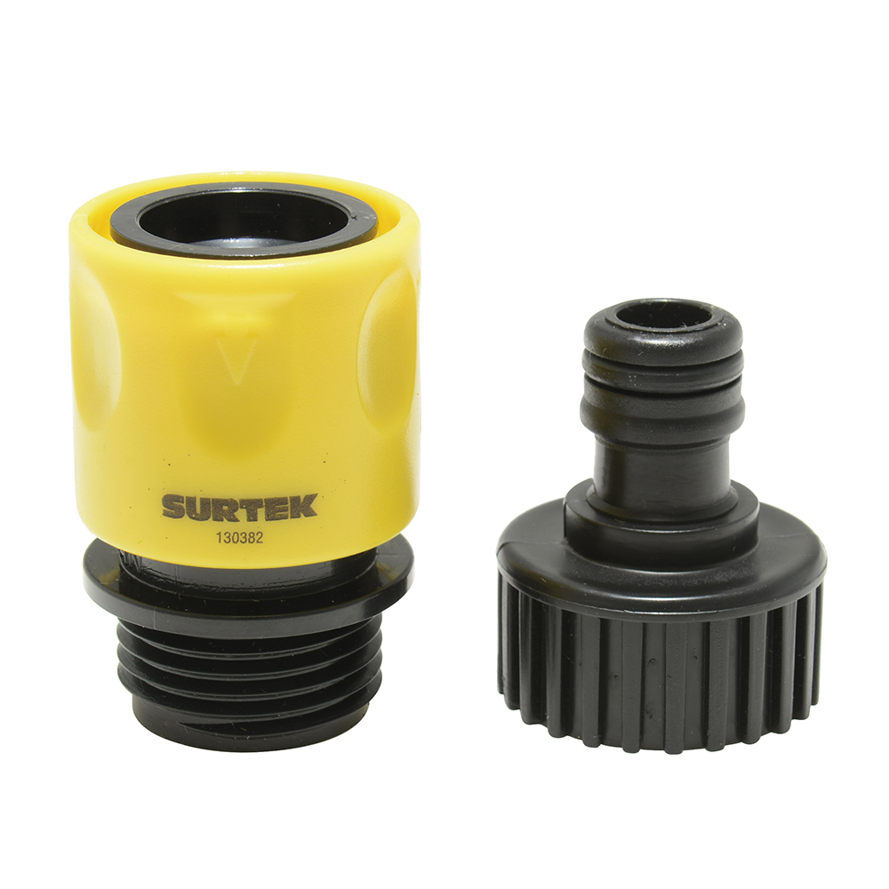 Juego de conectores para grifo con sistema click y adaptador, 3/4" GHT, 2 piezas