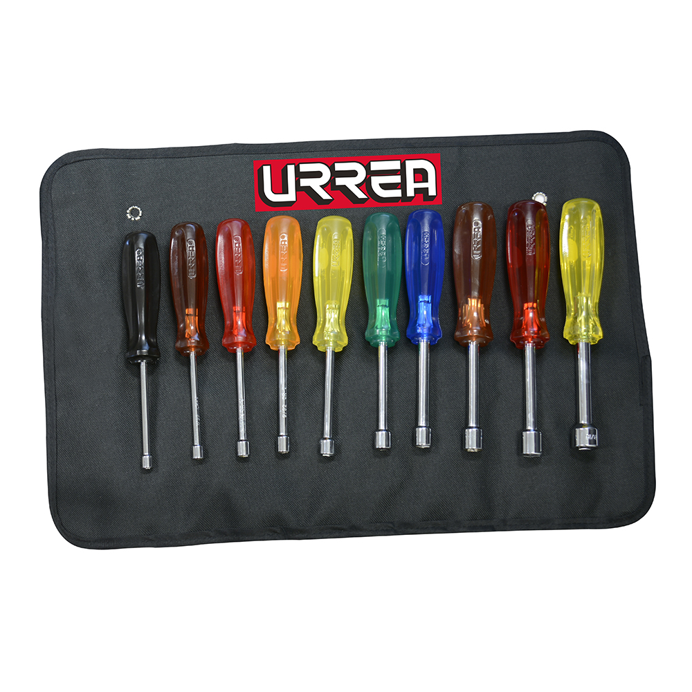 Juego de destornilladores con mango ámbar de colores,de caja en pulgadas, 10 pz en estuche
