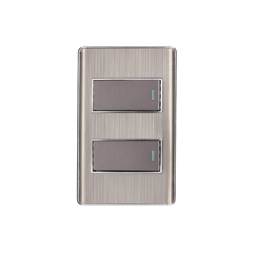 Placa armada acero inox con 2 interruptores 1 módulo, Lisboa