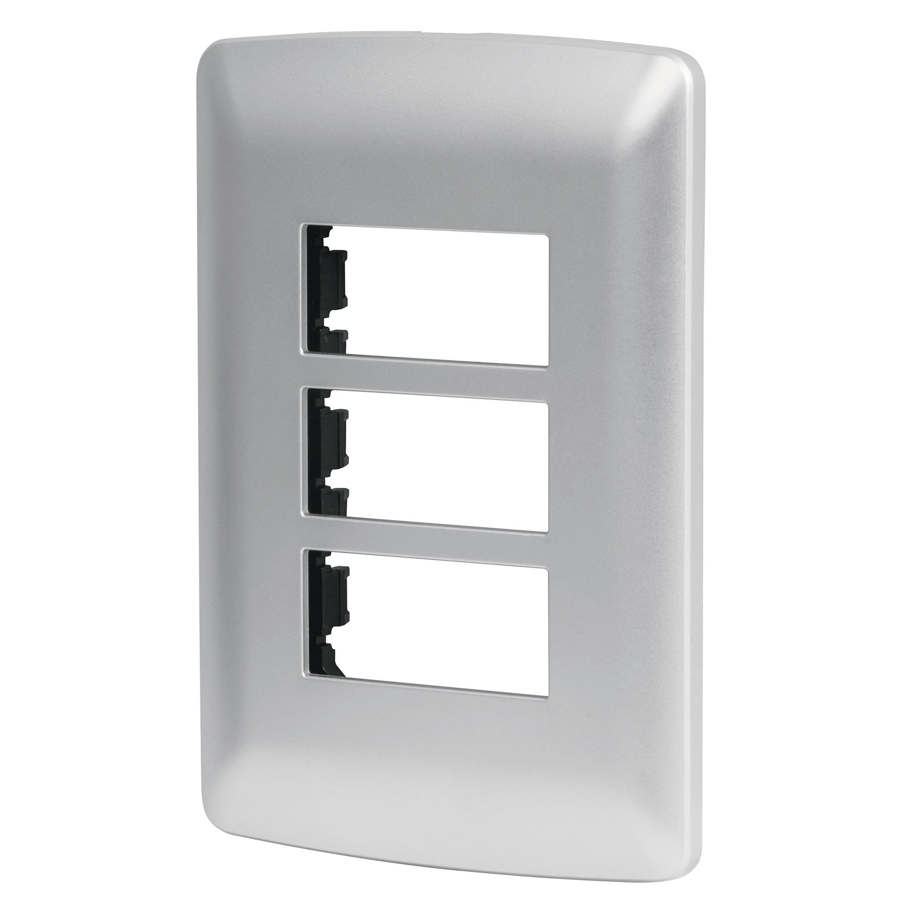 Placa 3 módulos de ABS, línea italiana, color plata, VOLTECK