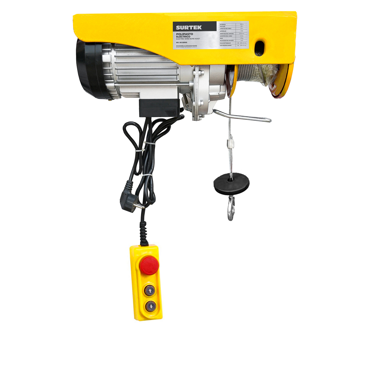 Polipasto eléctrico de cable 12 m 1 ramal, 0.6 ton