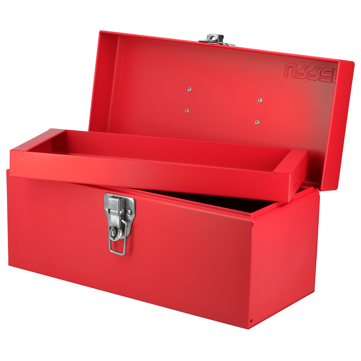 Caja portaherramientas métalica con asa plástica color rojo 14" x 6" x 6"