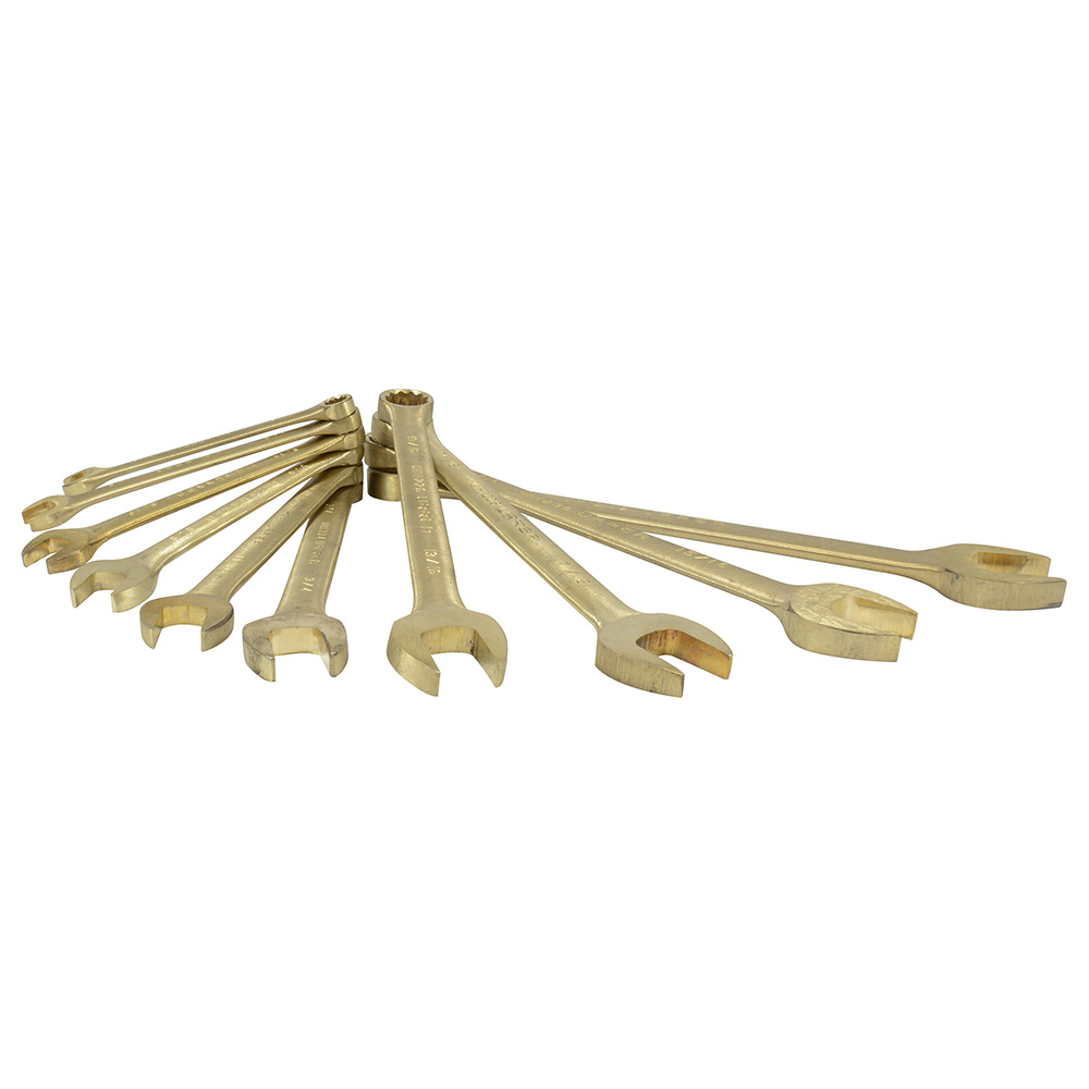 Juego de llaves combinadas de bronce-aluminio antichispa en pulgadas, 12 puntas, 10 piezas