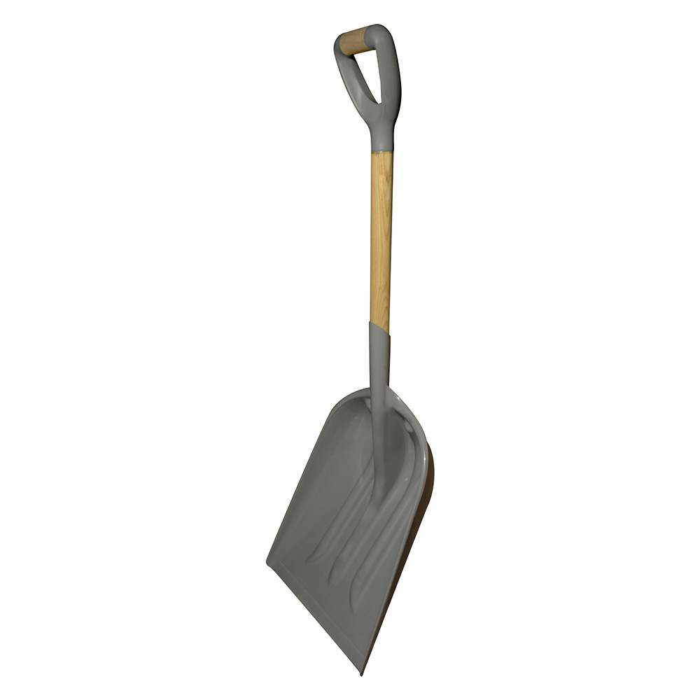 Pala sanitaria con mango de madera con puño contractor grip, cuchara plástica