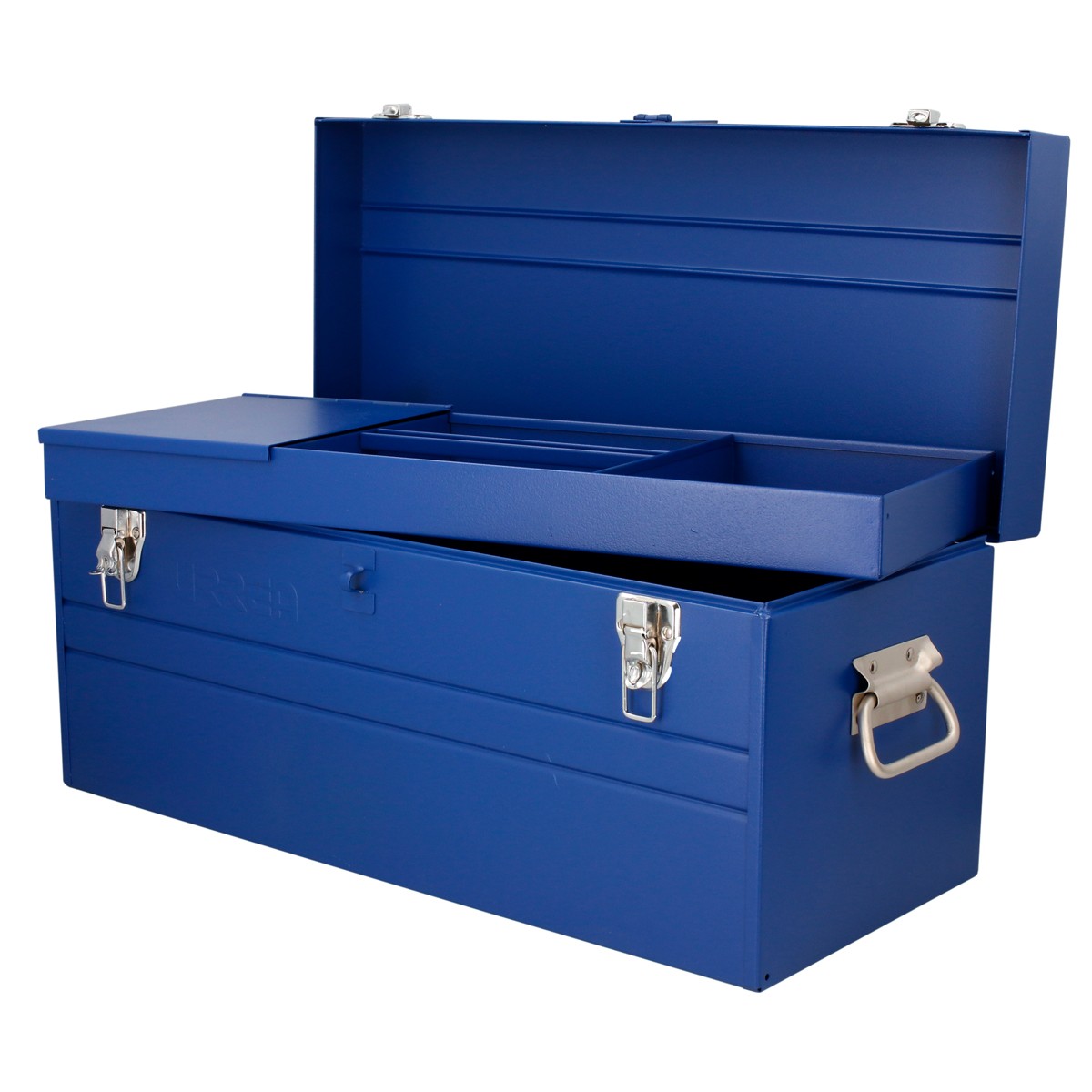 Caja portaherramientas métalica con asa plástica color azul 23" x 10" x 11"
