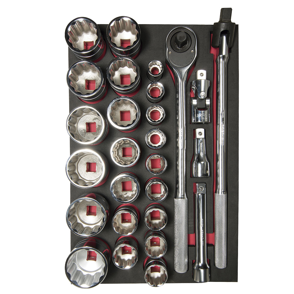 Juego de dados cortos y accesorios cuadro de 3/4" en pulgadas 27 piezas, CH301-C