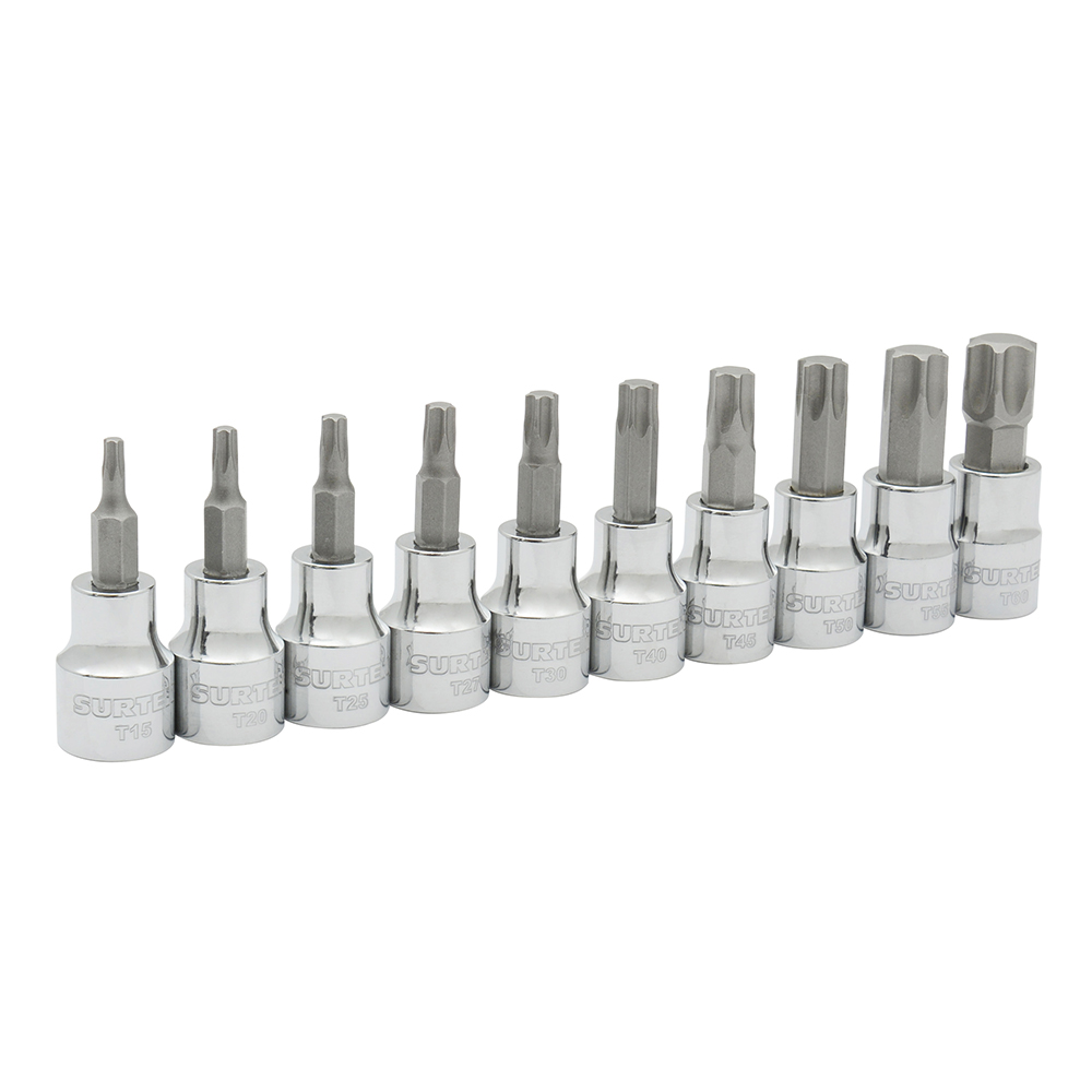 Juego de dados con punta torx cuadro de 3/8", 10 piezas