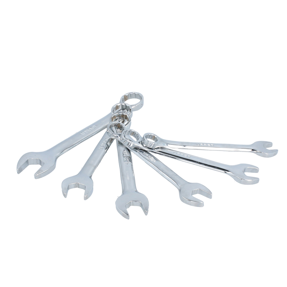 Juego de llaves combinadas cortas pulido espejo en pulgadas, 12 puntas, 6 pz en rack
