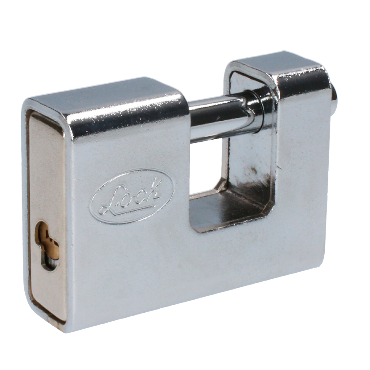 Candado de acero para cortina metálica 80 mm, niquel satinado, llave de puntos