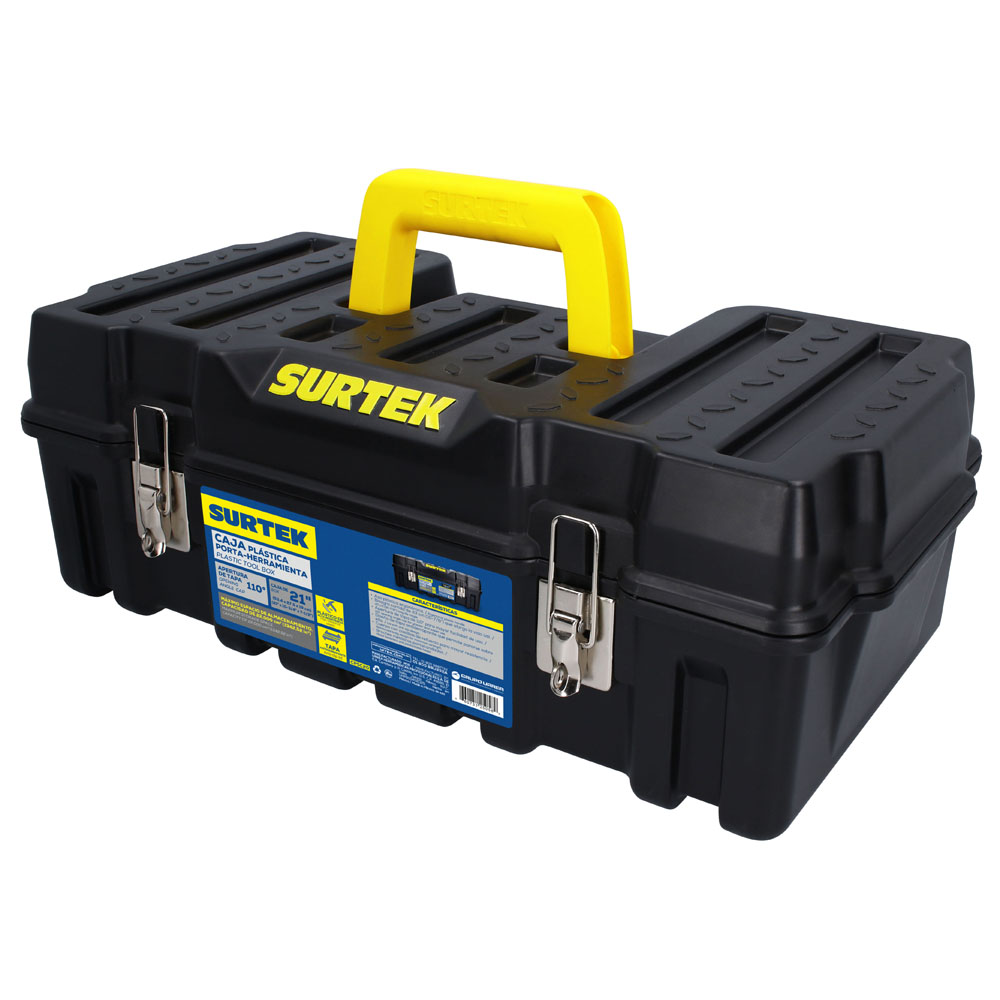 Caja portaherramientas plástica con broches metálicos color negro 21" x 10" x 7", compacta