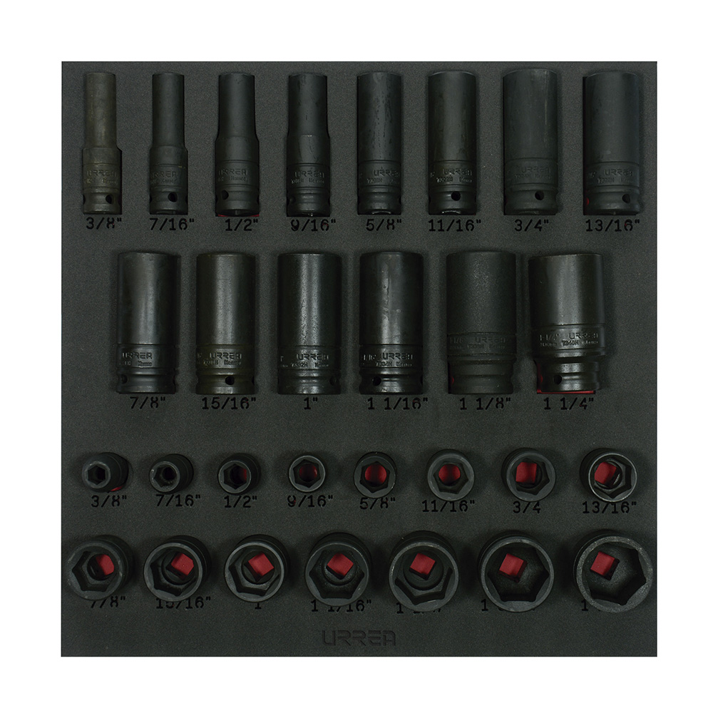 Juego de dados de impacto cortos y largos en pulgadas cuadro de 1/2" 29 piezas, CH218-C