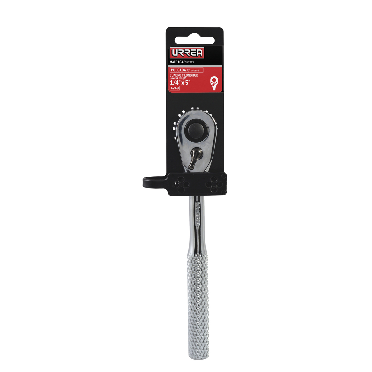 Matraca reversible cromada, quick release, para dado cuadro de 3/8"