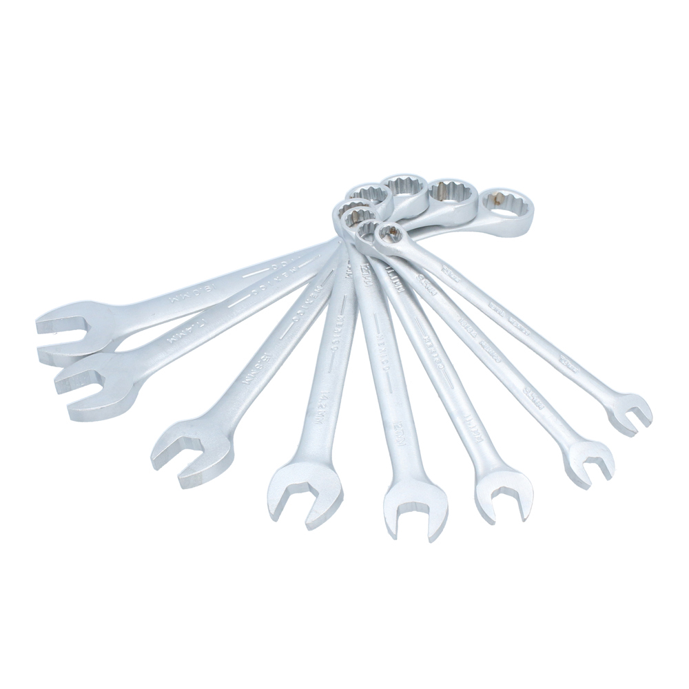 Juego de llaves combinadas satinadas métricas, 12 puntas, 8 piezas en rack
