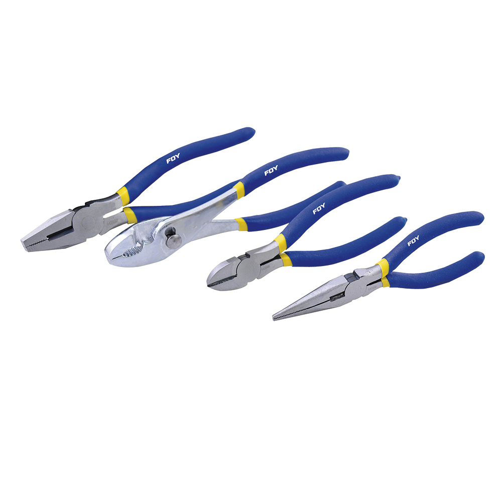 Juego de pinzas para electricista con mango doble plastisol, 4 piezas