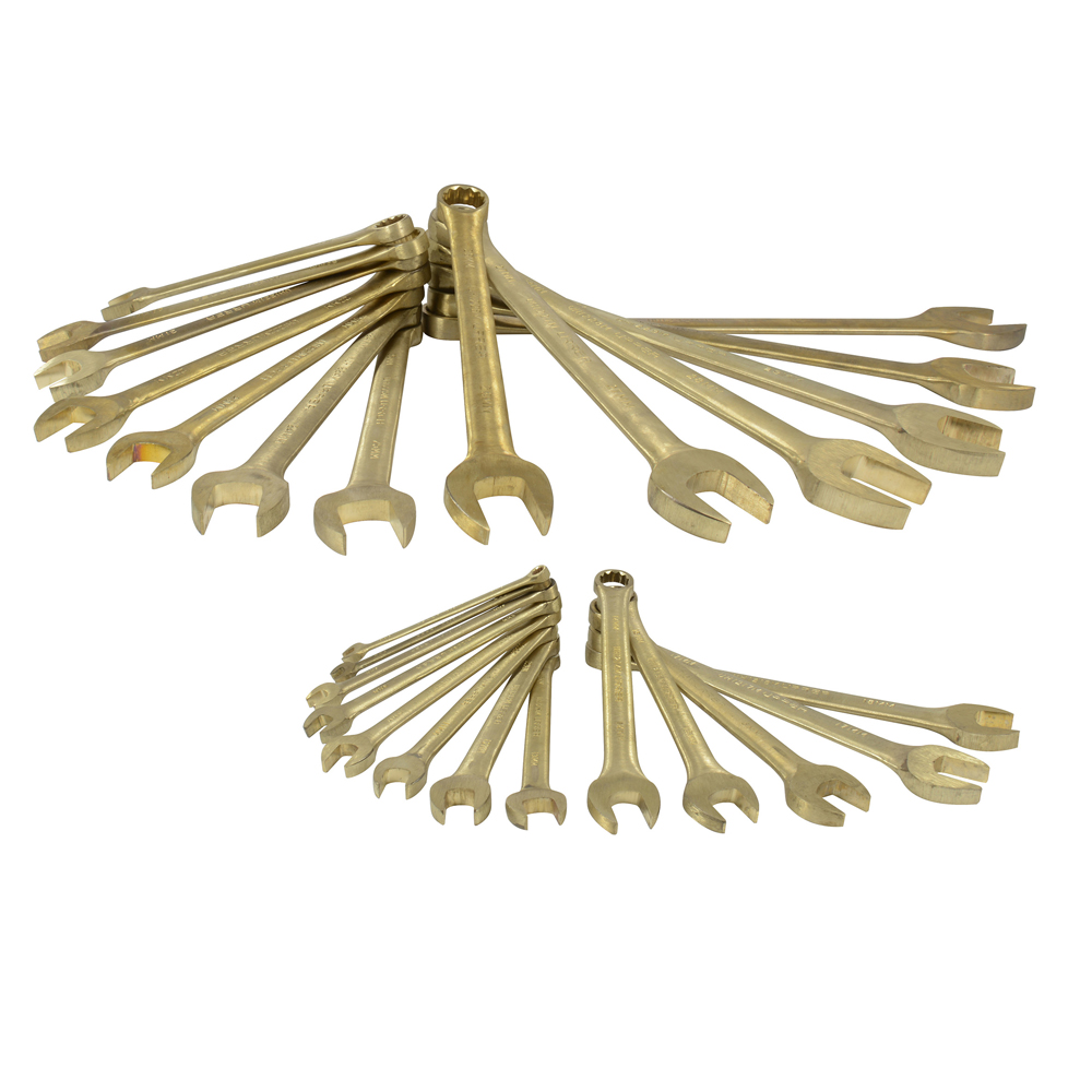 Juego de llaves combinadas de bronce-aluminio antichispa métricas, 12 puntas, 26 piezas