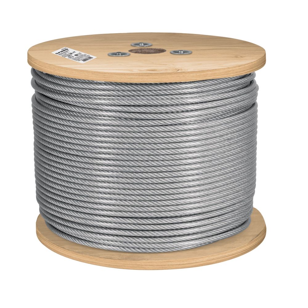 Metro de cable rígido 1/8' acero 7x7 recubierto PVC, 300 m