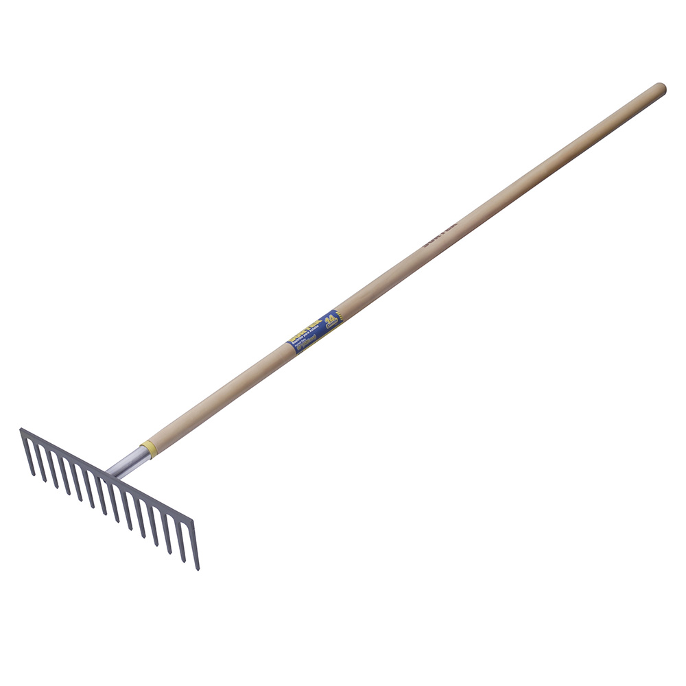 Rastrillo recto para asfalto con mango de madera 60", 14 dientes
