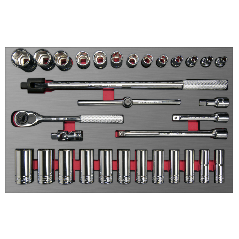 Juego de dados cortos,largos y accesorios de 1/2" en pulgadas 32 piezas, CH310L-C