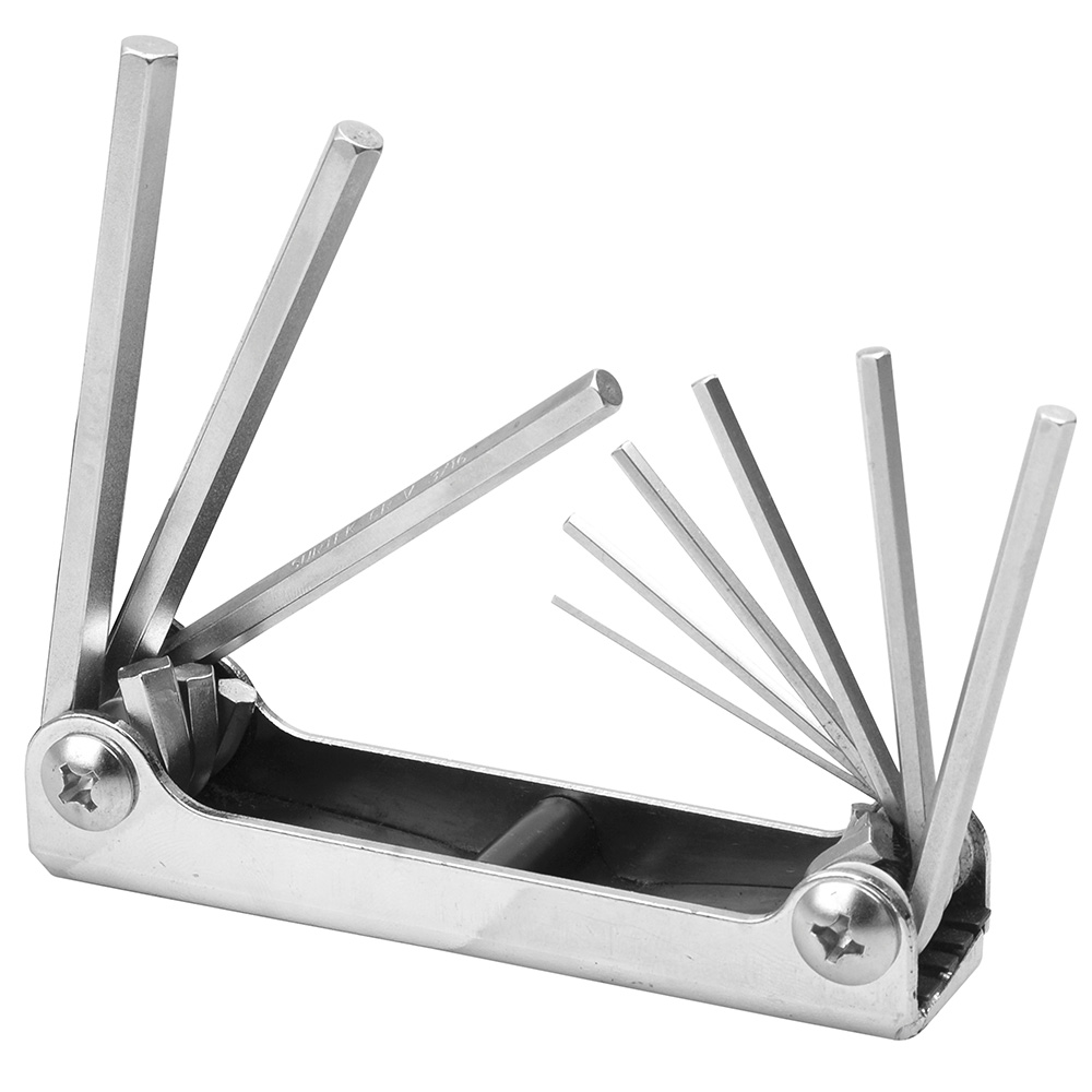 Juego de llaves hexagonales tipo navajas métricas 1.3 a 6 mm estuche metálico, 9 pz