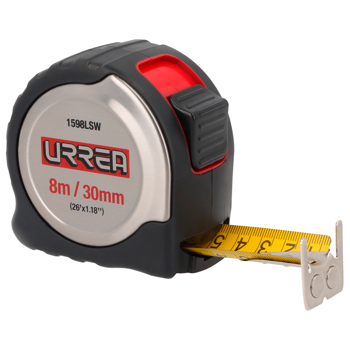 Flexómetro anti-impacto de acero inoxidable, 8 m x 30 mm
