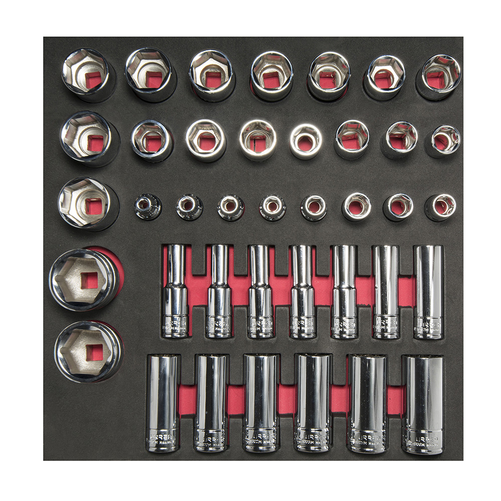 Juego de dados cortos y largos cuadro de 1/2" métricos 39 piezas, CH207-C